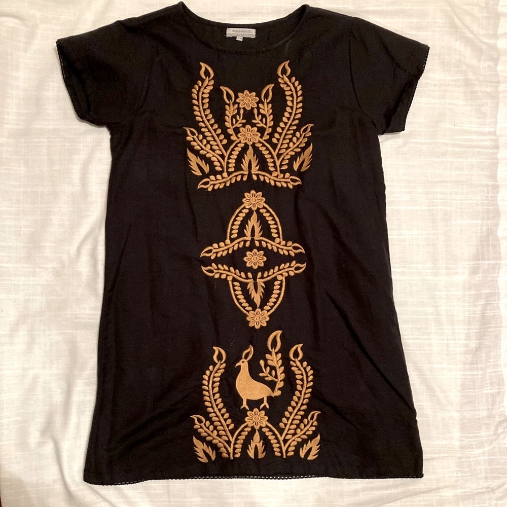Embroidered Mini Dress- Black and Gold